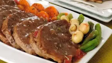 Lagarto ao molho madeira com legumes