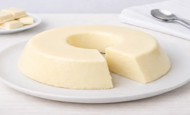 Pudim de Galak cremoso em prato branco