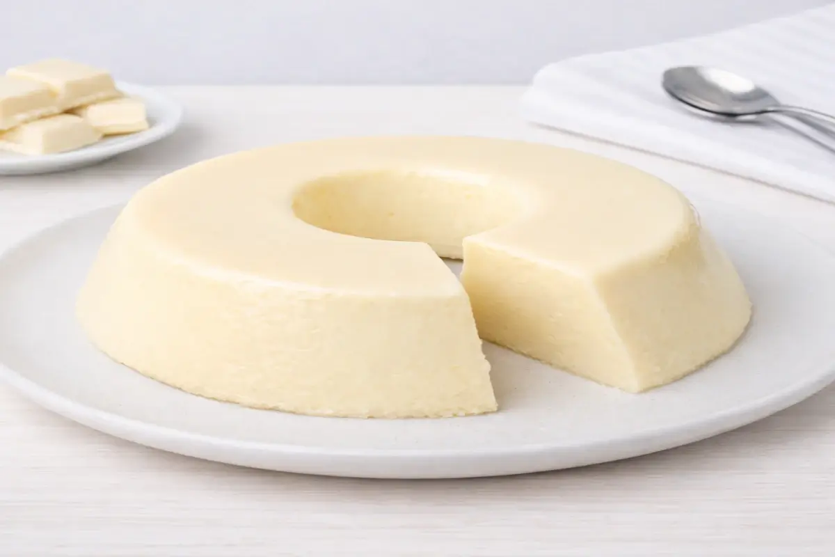 Como fazer pudim de Galak cremoso 1 Pudim de Galak cremoso em prato branco